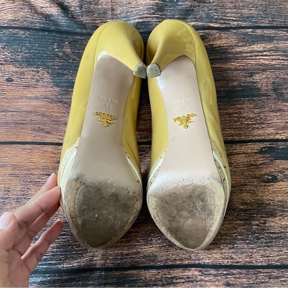 Prada Vernice Cork Sabbia Heels - Picture 9 of 10